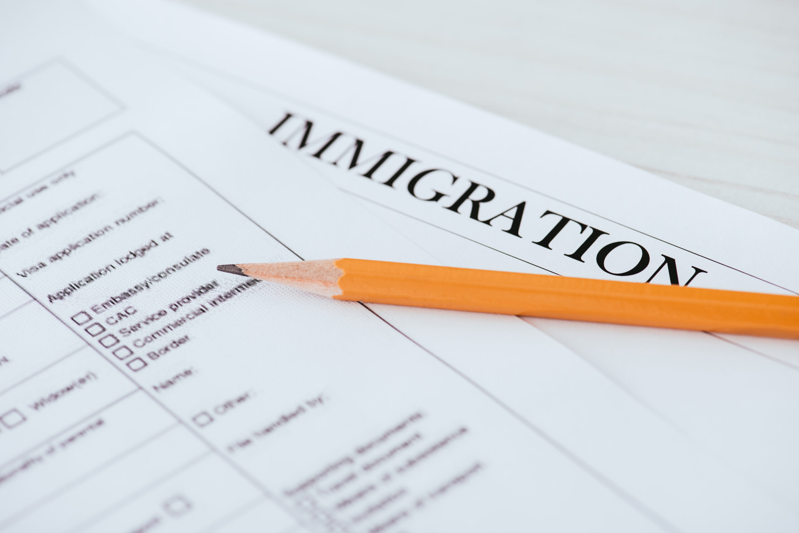 Closeup of immigration application form.